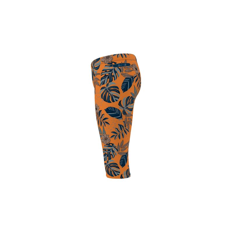 Women's Mid-Rise 3/4 Length Leggings - Midnight Monstera - Cadmium Orange