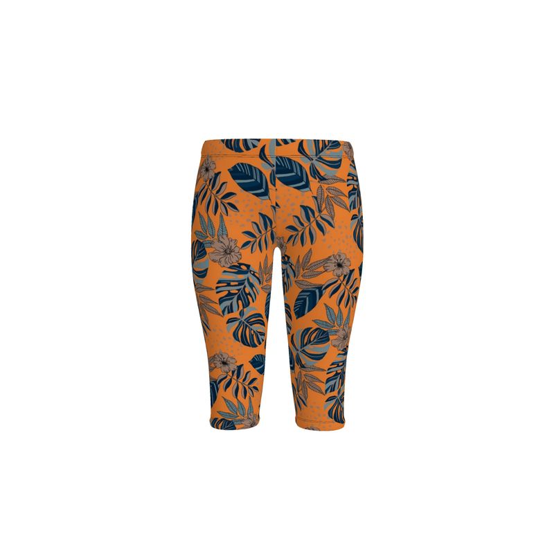 Women's Mid-Rise 3/4 Length Leggings - Midnight Monstera - Cadmium Orange