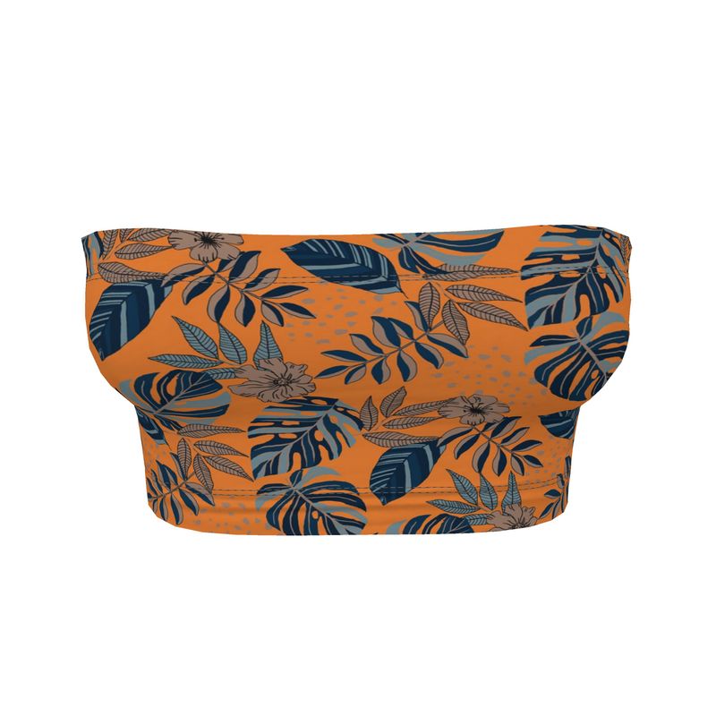 Women's Bandeau - Midnight Monstera - Cadmium Orange