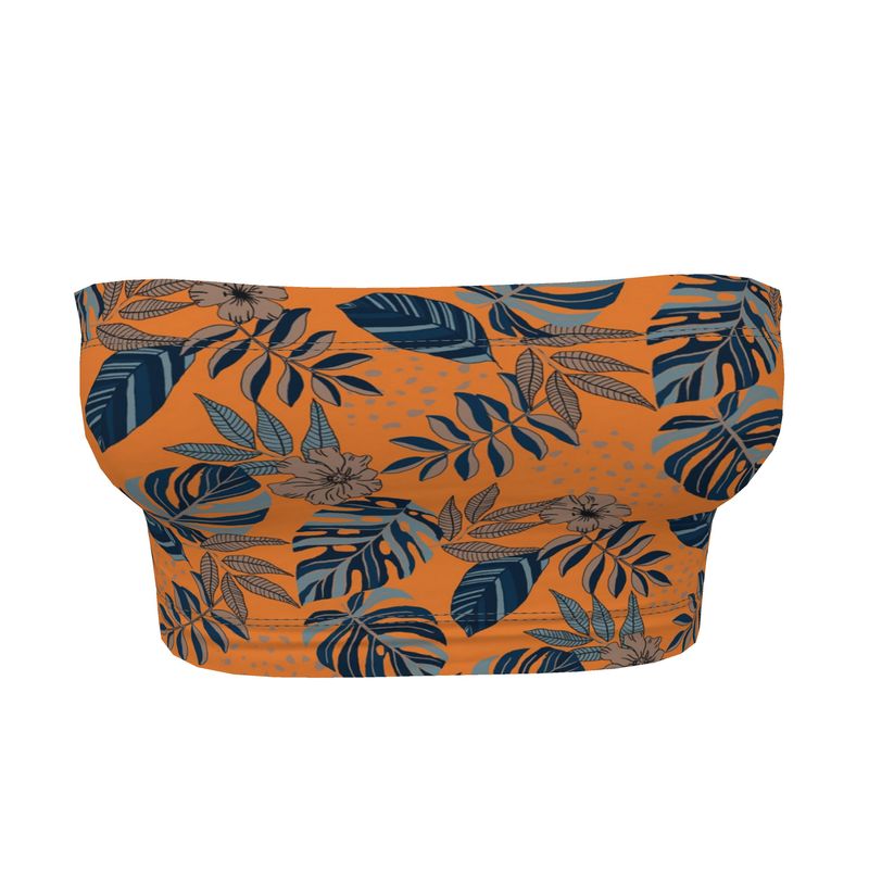 Women's Bandeau - Midnight Monstera - Cadmium Orange