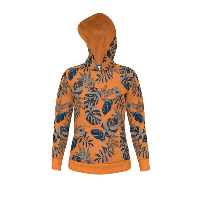 Women's Hoodie - Midnight Monstera - Cadmium Orange