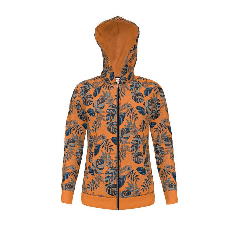 Women's Hoodie - Midnight Monstera - Cadmium Orange