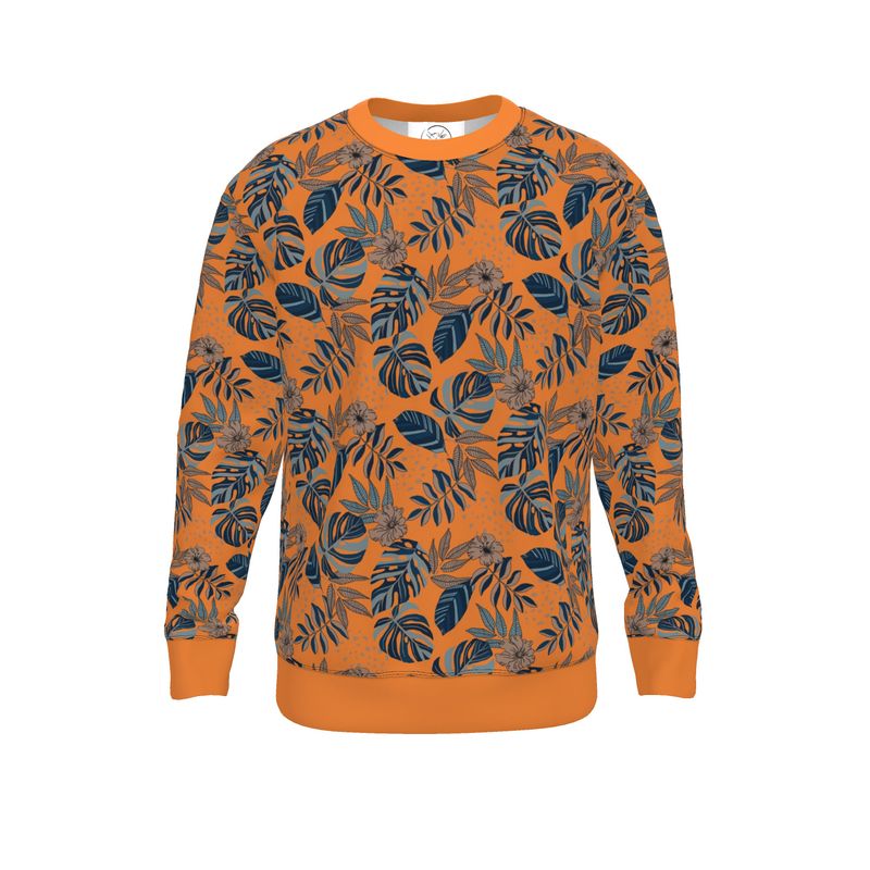 Women's Lightweight Sweater - Midnight Monstera - Cadmium Orange