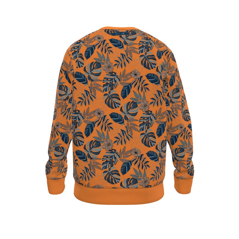 Women's Lightweight Sweater - Midnight Monstera - Cadmium Orange