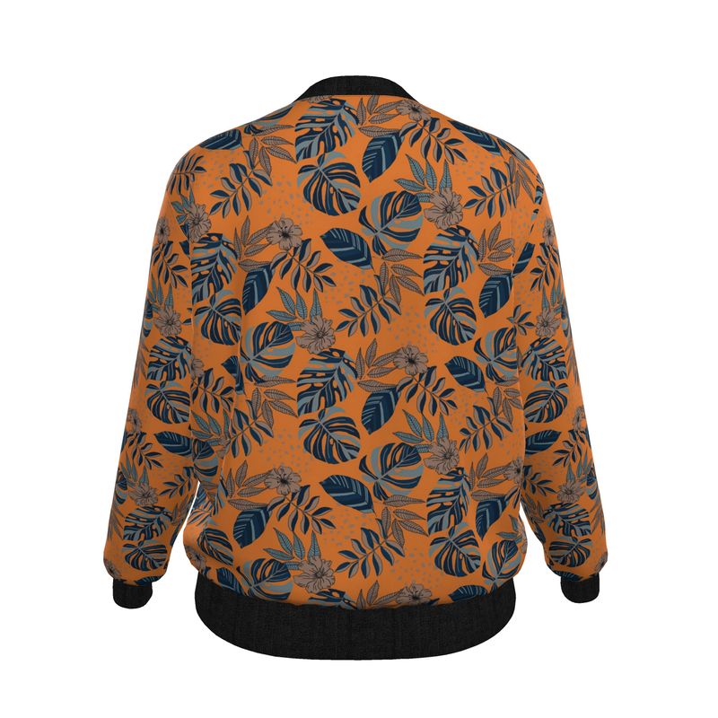 Women's Bomber Jacket - Midnight Monstera - Cadmium Orange