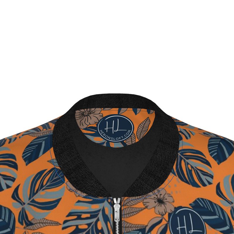 Women's Bomber Jacket - Midnight Monstera - Cadmium Orange