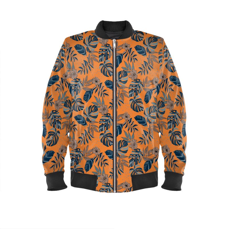 Women's Bomber Jacket - Midnight Monstera - Cadmium Orange