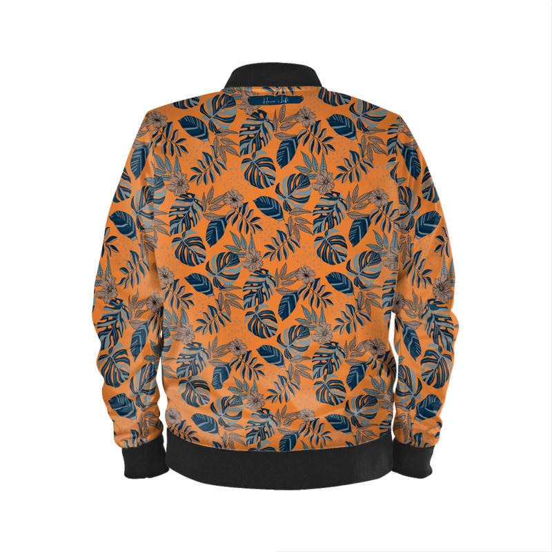 Women's Bomber Jacket - Midnight Monstera - Cadmium Orange