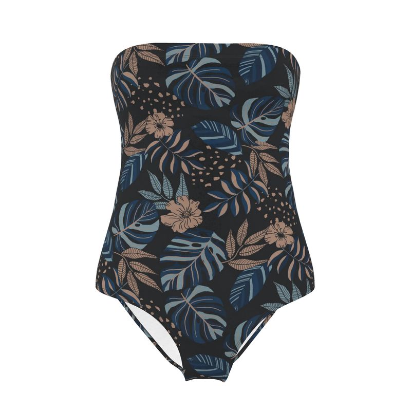 Women's Strapless Swimsuit - Midnight Monstera