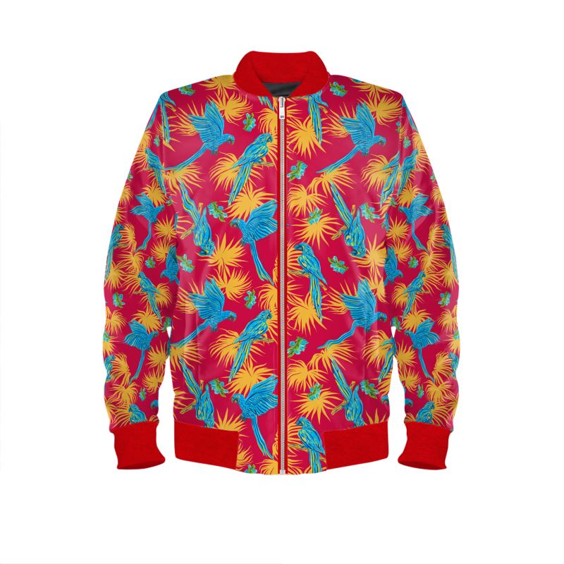 Women's Bomber Jacket - Tropical Macaw - Raspberry Red