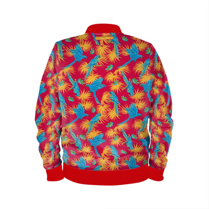 Women's Bomber Jacket - Tropical Macaw - Raspberry Red