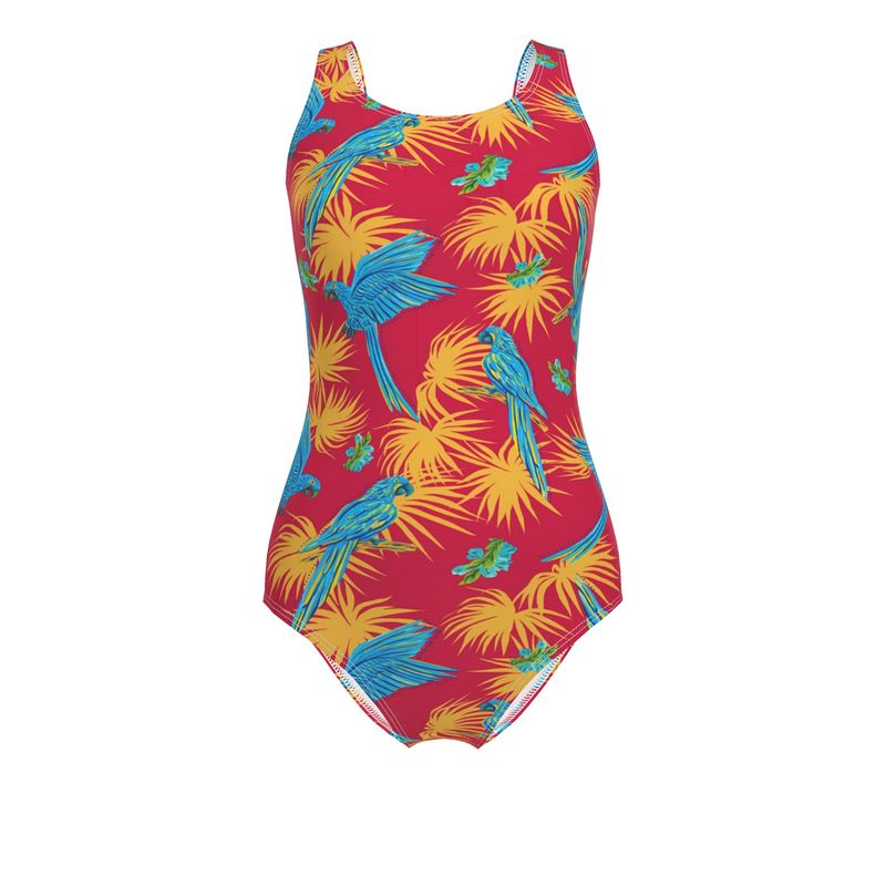 Women's One-Piece Swimsuit - Tropical Macaw - Raspberry Red