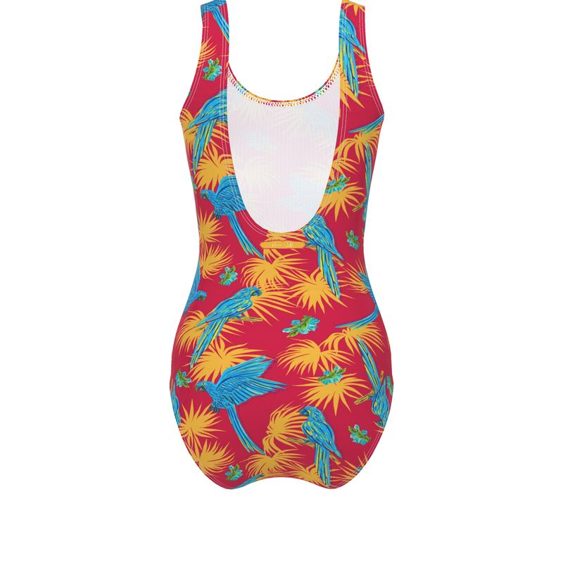 Women's One-Piece Swimsuit - Tropical Macaw - Raspberry Red