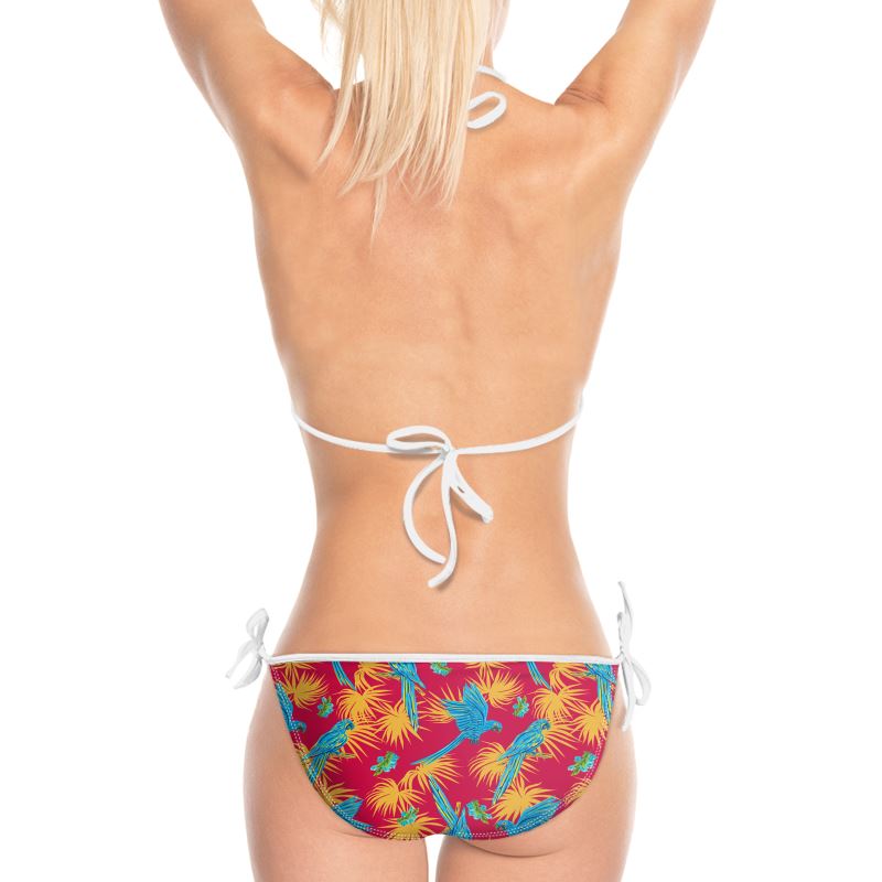 Women's String Bikini - Tropical Macaw - Raspberry Red