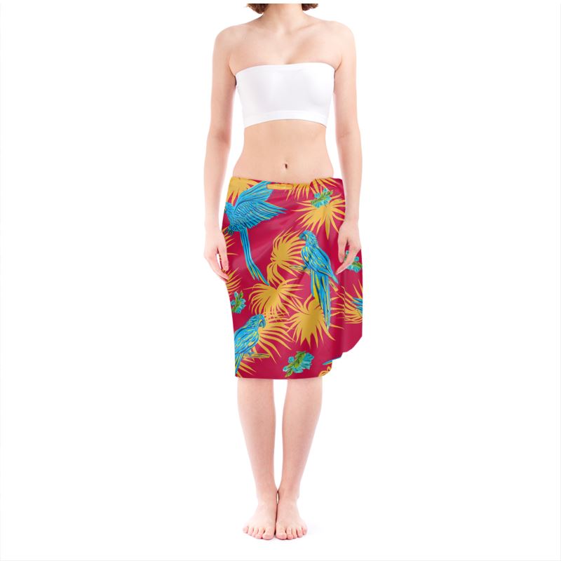 Women's Sarong - Tropical Macaw - Raspberry Red