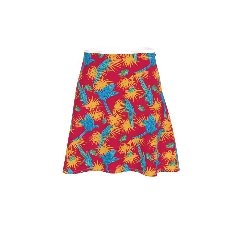 Women's Skater Skirt - Tropical Macaw - Raspberry Red