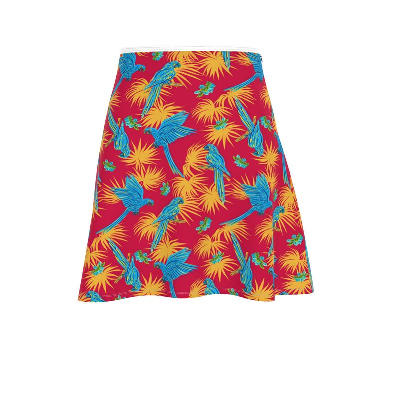 Women's Skater Skirt - Tropical Macaw - Raspberry Red