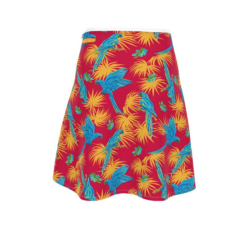 Women's Skater Skirt - Tropical Macaw - Raspberry Red