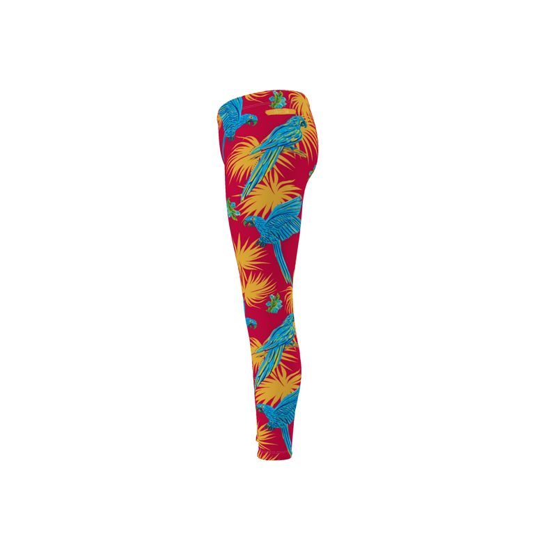 Women's Mid-Rise Full-Length Leggings - Tropical Macaw - Raspberry Red