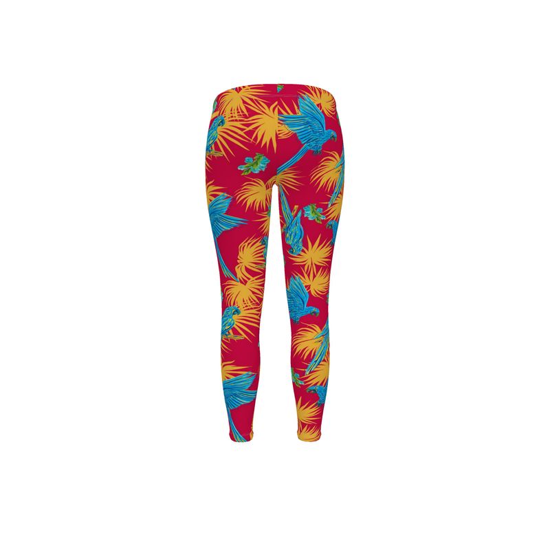 Women's Mid-Rise Full-Length Leggings - Tropical Macaw - Raspberry Red