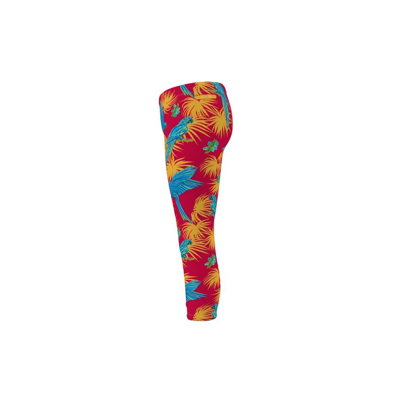 Women's Mid-Rise Capri Leggings - Tropical Macaw - Raspberry Red