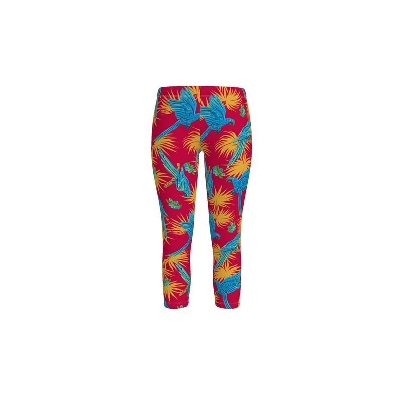 Women's Mid-Rise Capri Leggings - Tropical Macaw - Raspberry Red