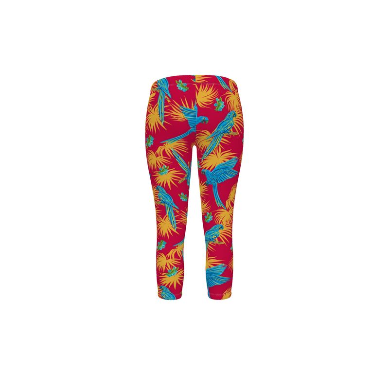 Women's Mid-Rise Capri Leggings - Tropical Macaw - Raspberry Red