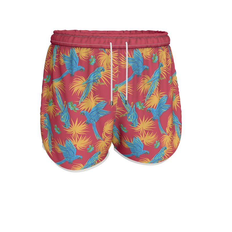 Women's Athletic Shorts - Tropical Macaw - Raspberry Red