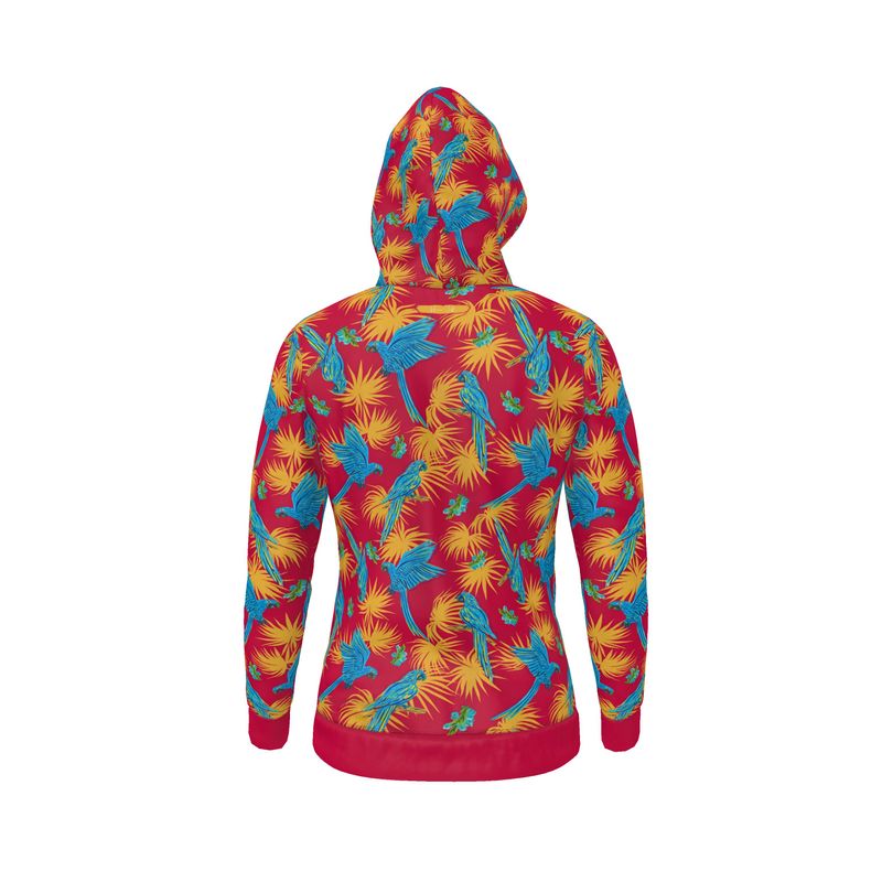 Women's Hoodie - Tropical Macaw - Raspberry Red