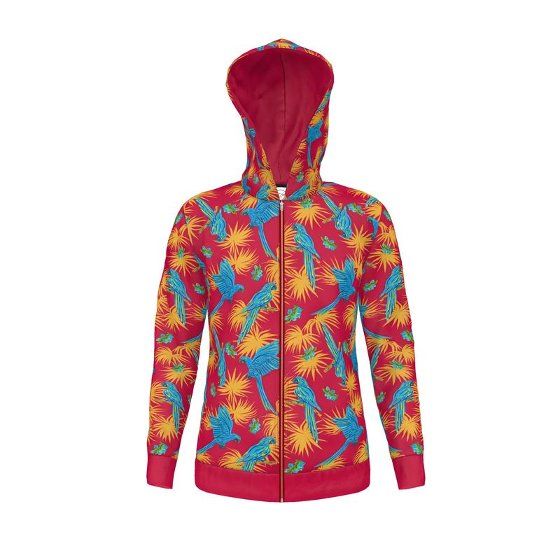 Women's Hoodie - Tropical Macaw - Raspberry Red