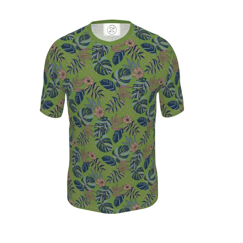 Men's Athletic V-Neck T-Shirt - Midnight Monstera - Olive Green