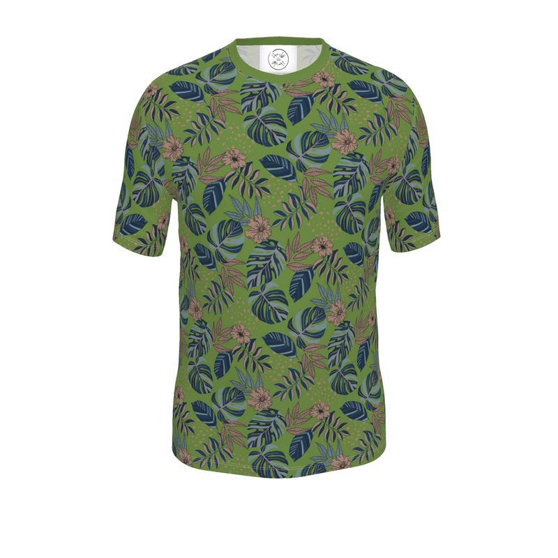 Men's Athletic V-Neck T-Shirt - Midnight Monstera - Olive Green