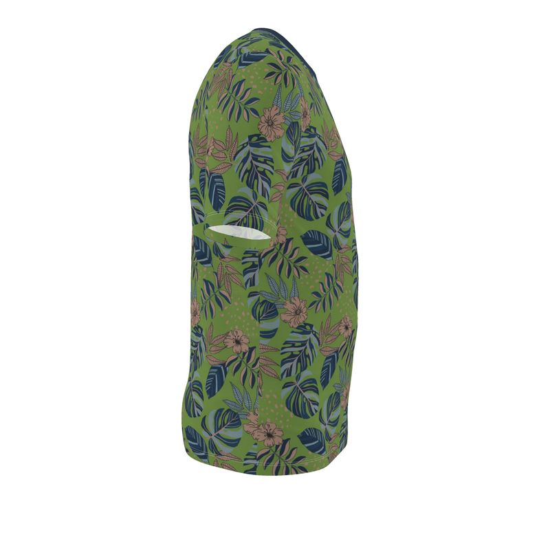 Men's Athletic V-Neck T-Shirt - Midnight Monstera - Olive Velour