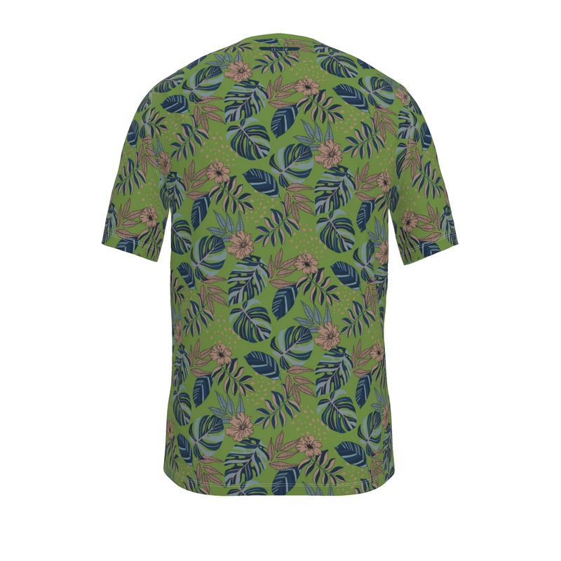 Men's Athletic V-Neck T-Shirt - Midnight Monstera - Olive Green