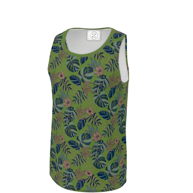 Men's Hybrid Tank Top - Midnight Monstera - Olive Green