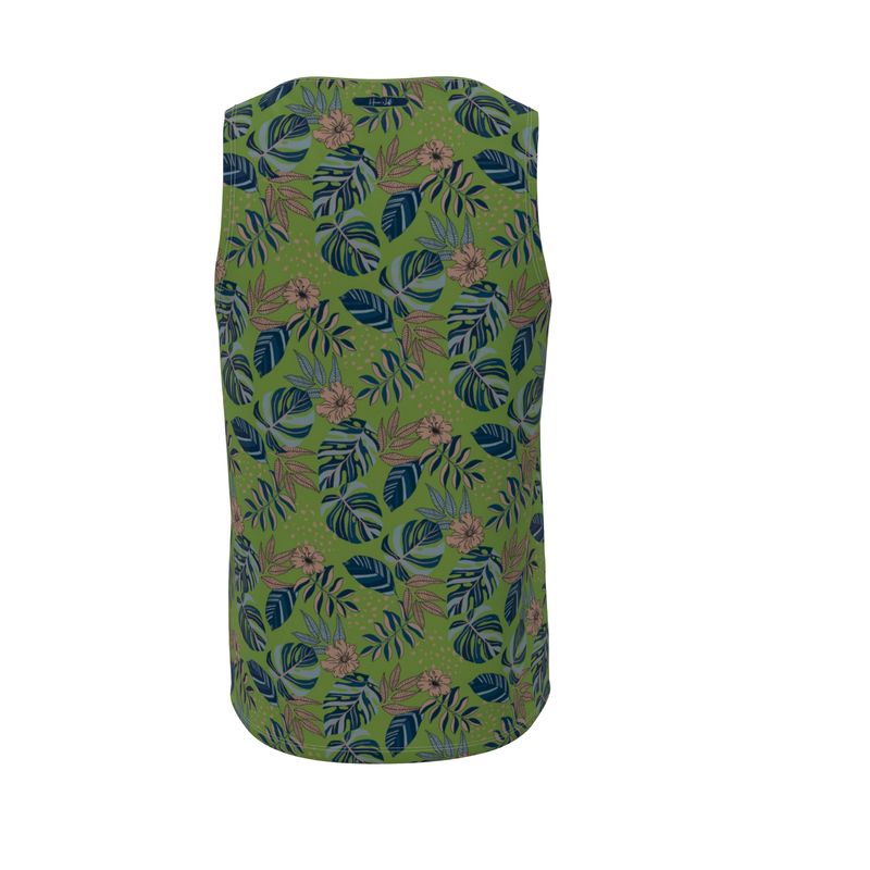 Men's Hybrid Tank Top - Midnight Monstera - Olive Green