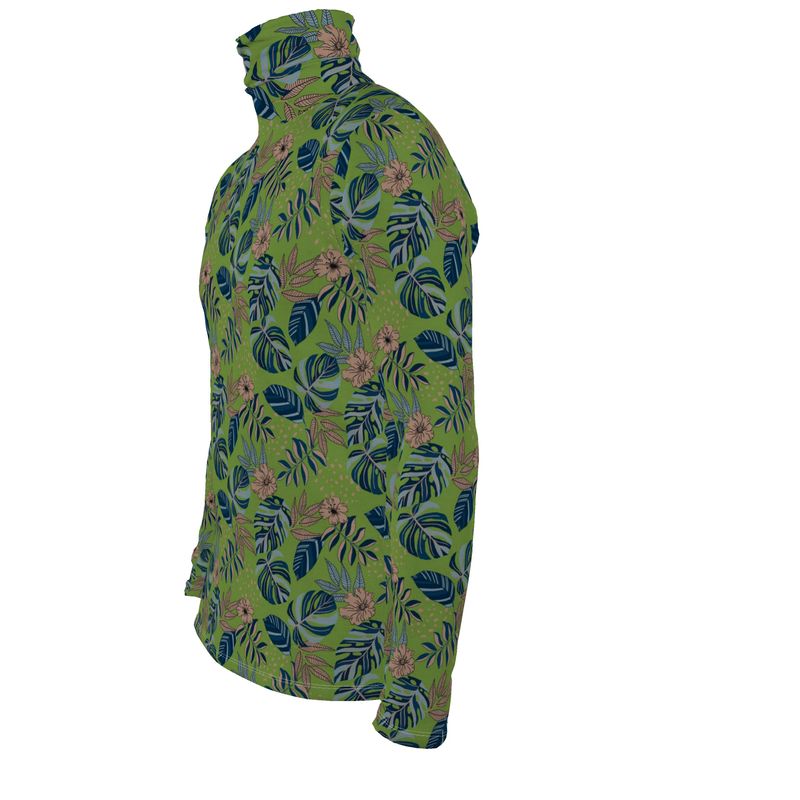 Men's High-Roll Turtle Neck - Midnight Monstera - Olive Green