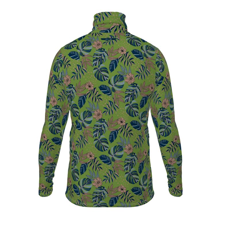 Men's High-Roll Turtle Neck - Midnight Monstera - Olive Green