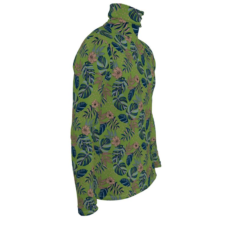 Men's High-Roll Turtle Neck - Midnight Monstera - Olive Green