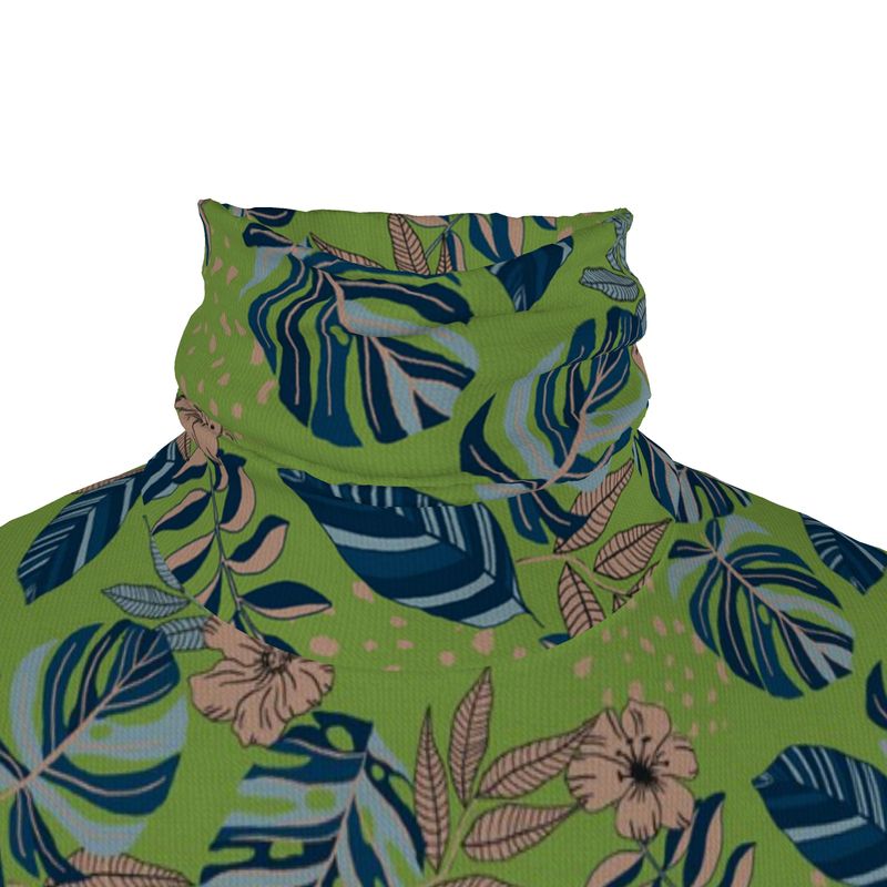 Men's High-Roll Turtle Neck - Midnight Monstera - Olive Green