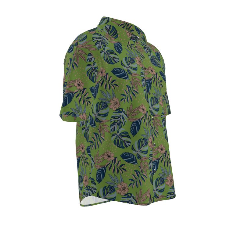 Men's Button-Up Dress Shirt - Midnight Monstera - Olive Velour