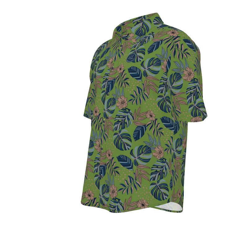 Men's Button-Up Dress Shirt - Midnight Monstera - Olive Velour