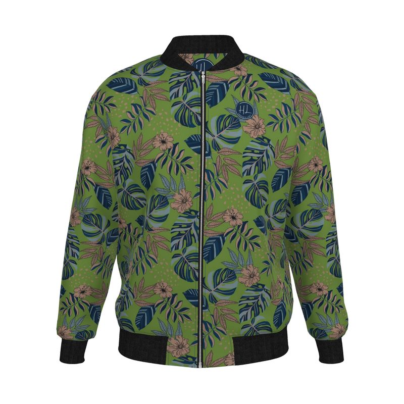 Men's Bomber Jacket - Midnight Monstera - Olive Velour