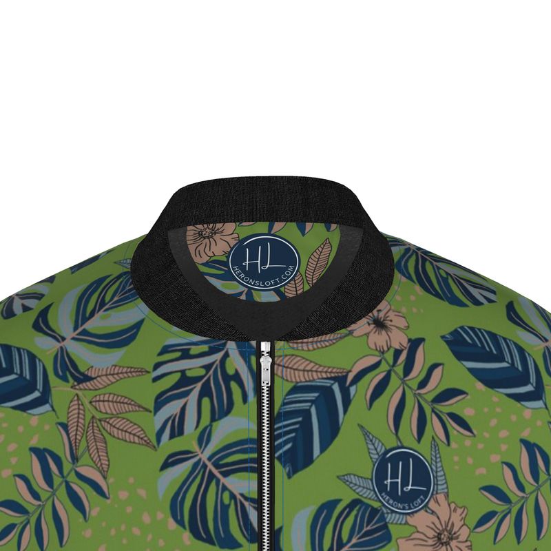Men's Bomber Jacket - Midnight Monstera - Olive Velour