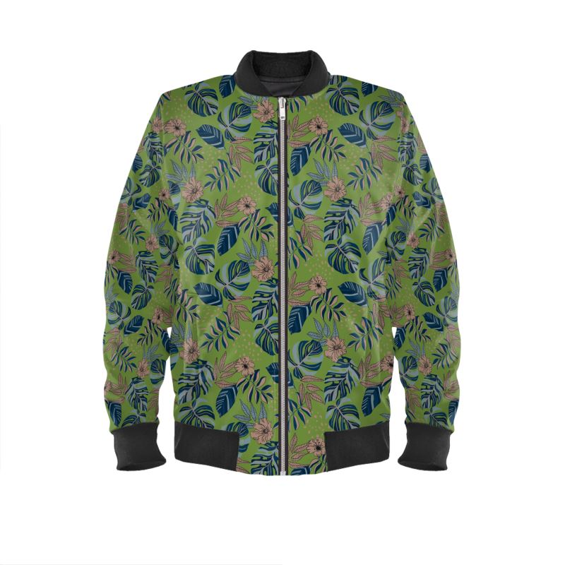 Men's Bomber Jacket - Midnight Monstera - Olive Green