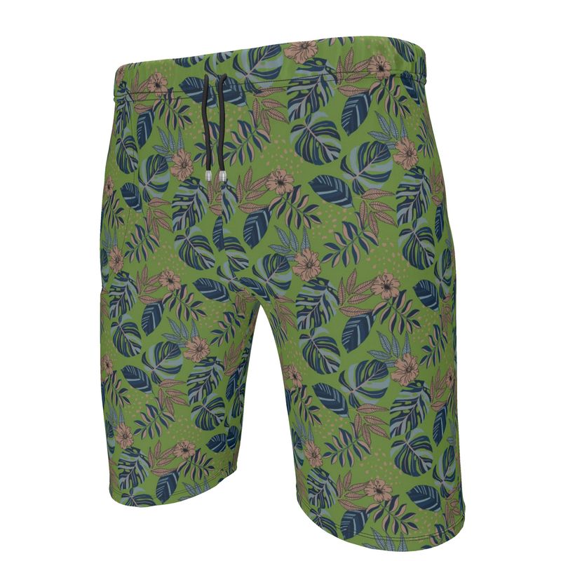 Men's Gym Shorts - Midnight Monstera - Olive Green