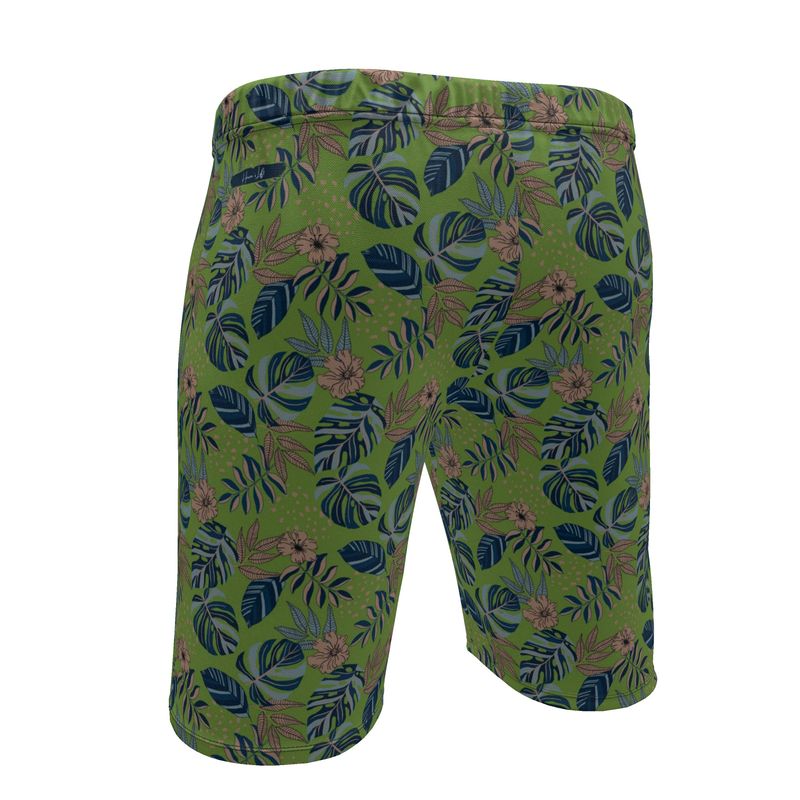 Men's Gym Shorts - Midnight Monstera - Olive Green