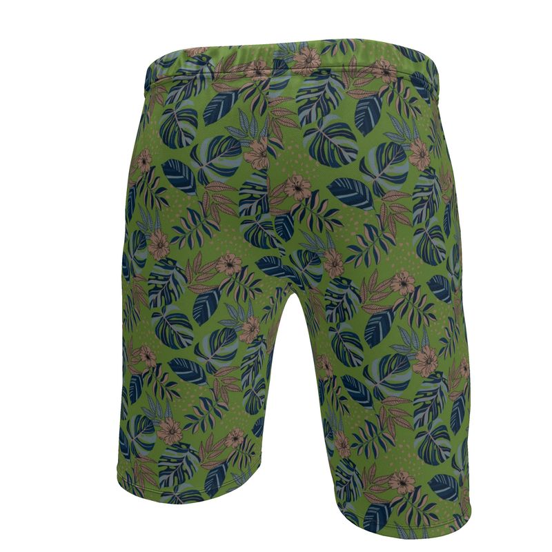 Men's Gym Shorts - Midnight Monstera - Olive Green