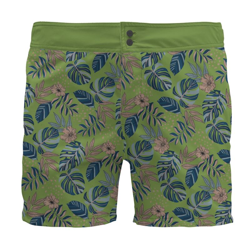 Men's Board Shorts - Midnight Monstera - Olive Green