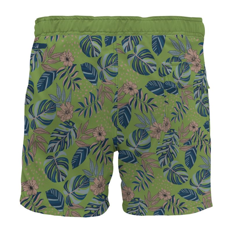 Men's Board Shorts - Midnight Monstera - Olive Green